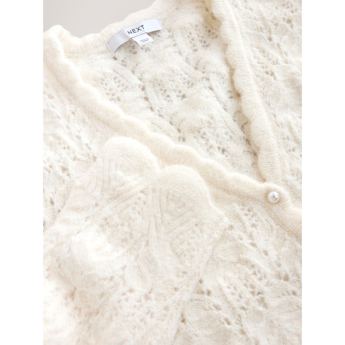 Cardigan en maille pointelle noué à la taille écru, NEXT