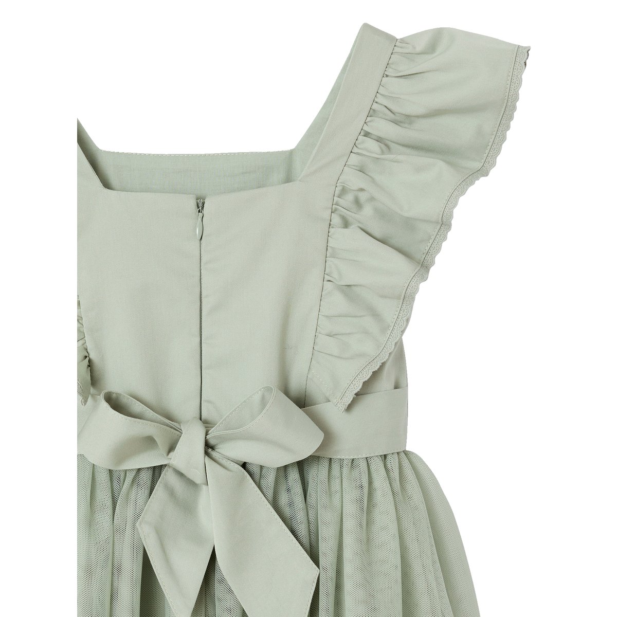 Robe cérémonie satin de coton à volants vert sauge, VERTBAUDET