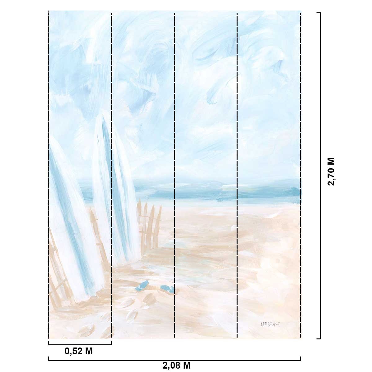 Papier peint plage aquarelle ciel bleu doux ambiance bord de mer bleu, HEXOA