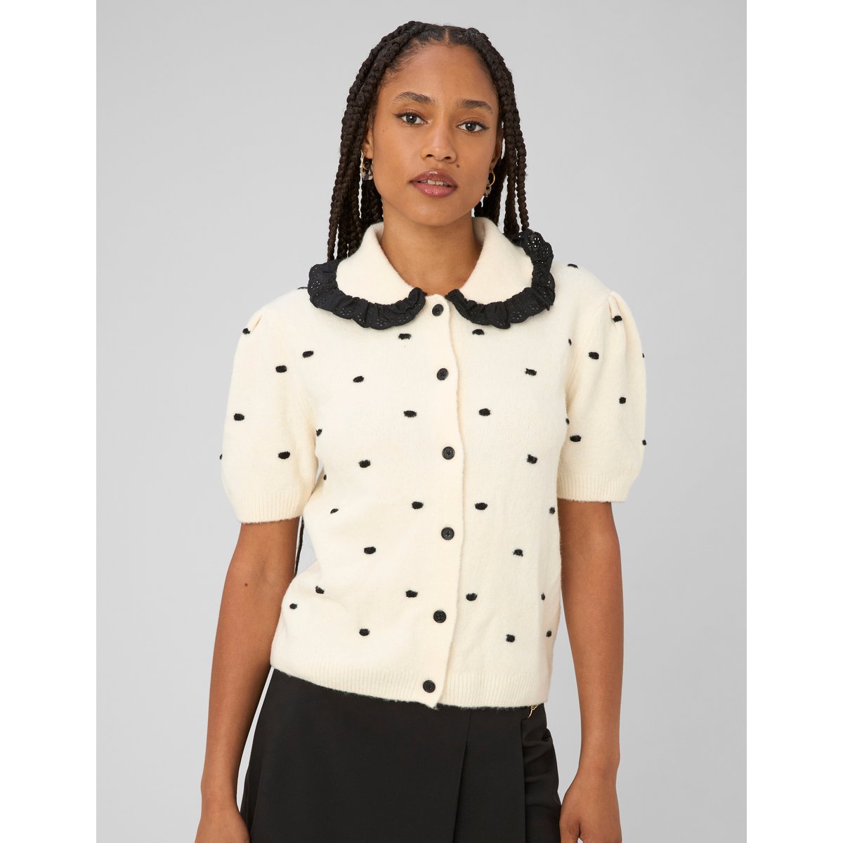 Gilet jacquard pois blanc écru, BZB