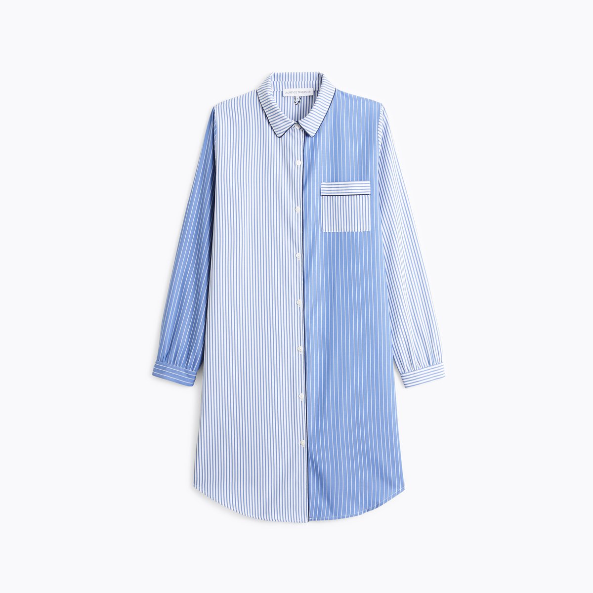 Chemise de nuit col classique en popeline de coton ESSENTIEL FANTAISIE bleu, LAURENCE TAVERNIER