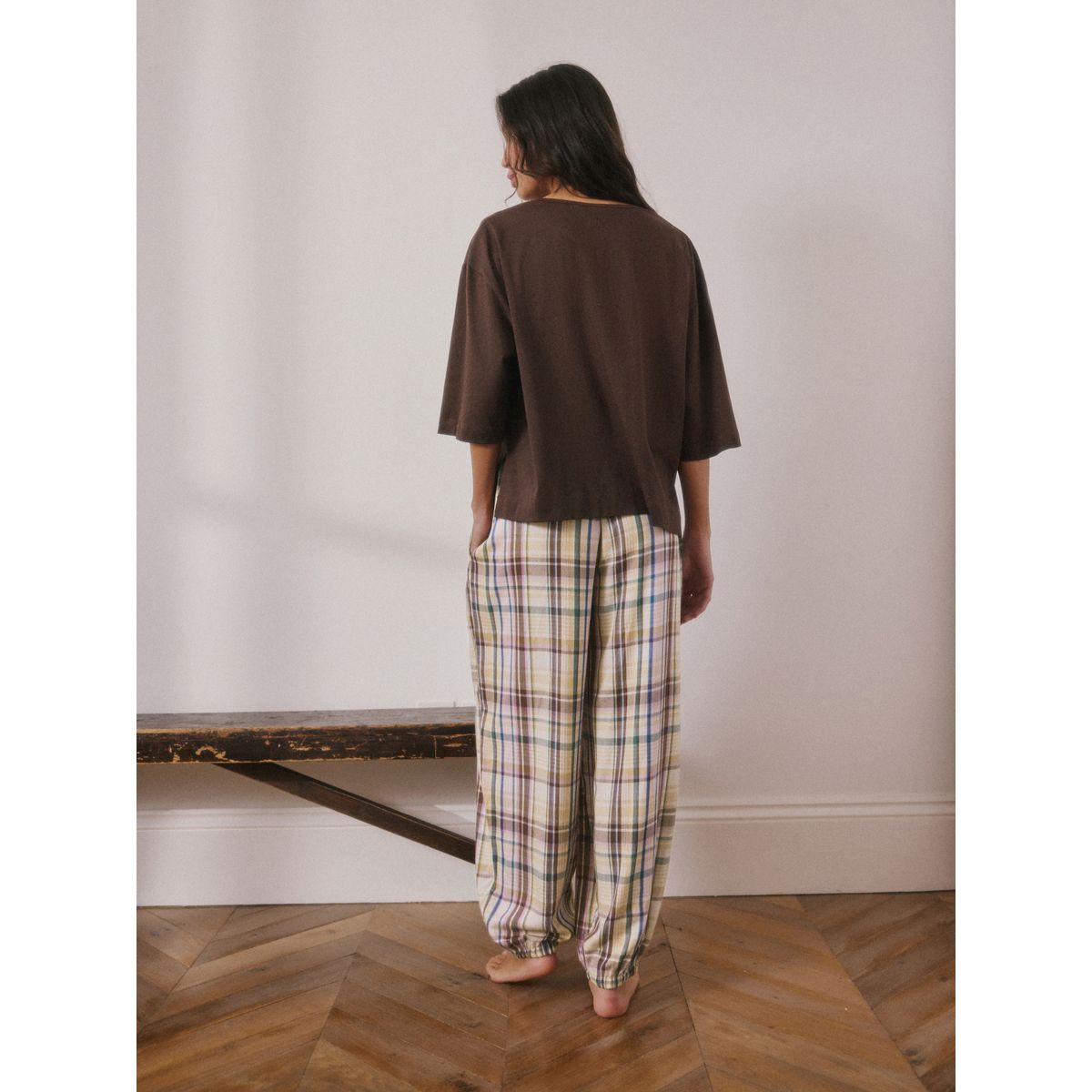 Pyjama à manches courtes et pantalon bouffant imprimé graphique marron chocolat, NEXT