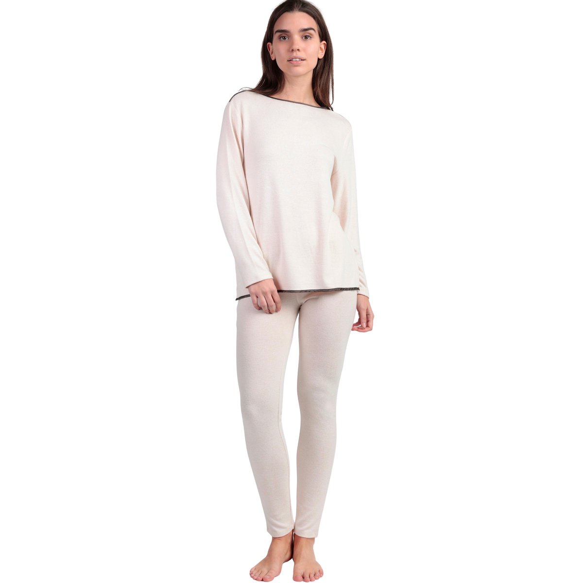 Pyjama legging top manches longues col rond Elegant At Home beige, ADMAS