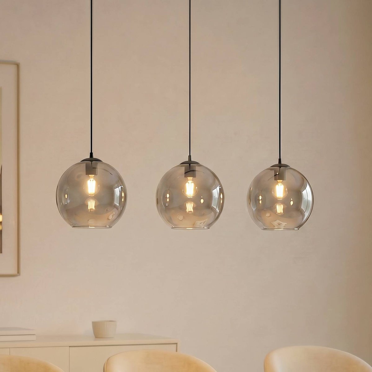 Suspension en verre moderne, Brillar gris fumé, gris ciment, LUCANDE