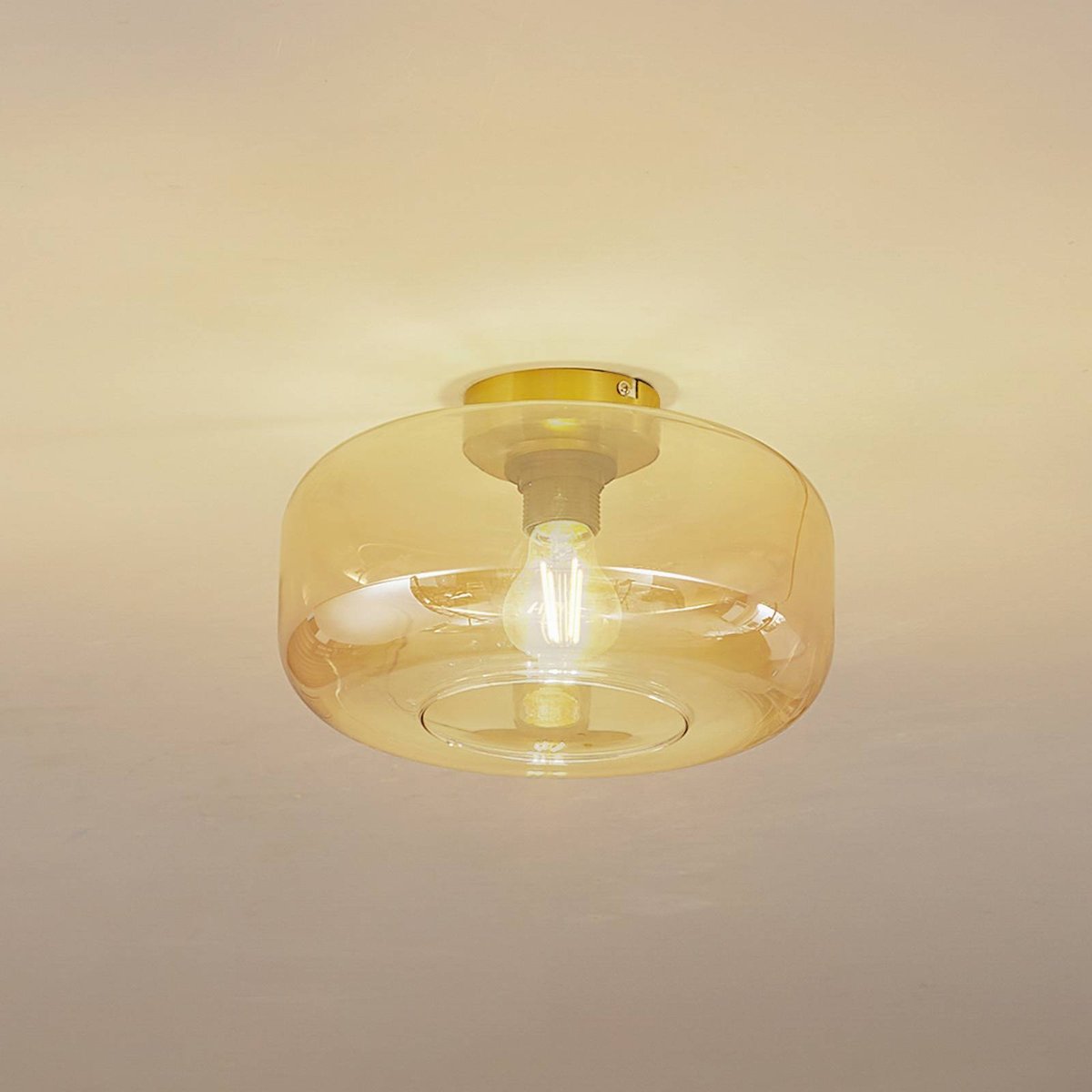 Plafonnier en verre, Hildur ambre, laiton, LINDBY
