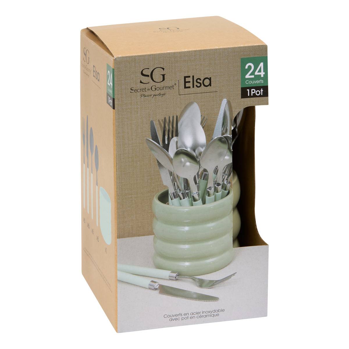 Ménagère 24 pièces avec pot ELSA vert, ATMOSPHERA