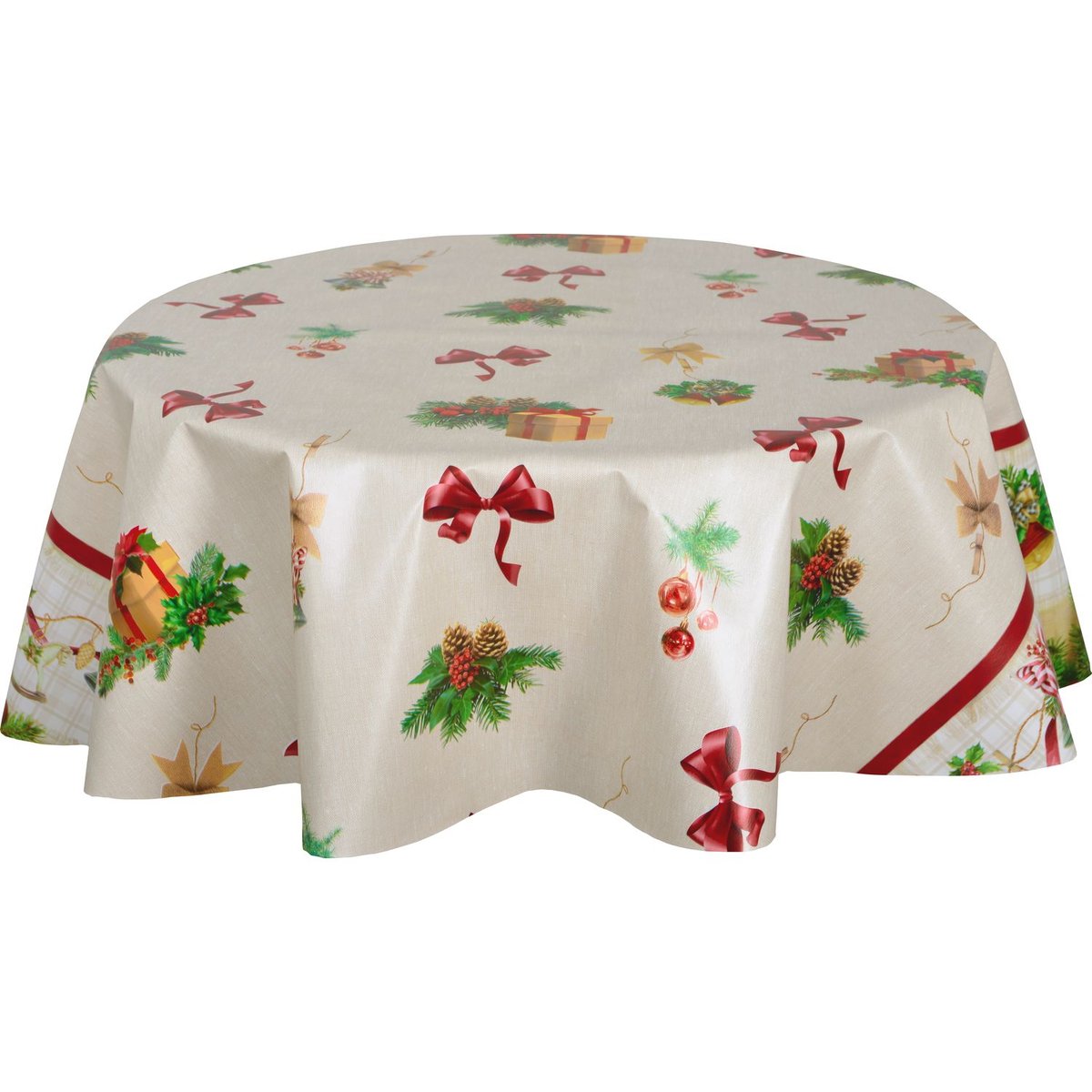 Nappe en toile cirée ronde NŒUDS beige, TOILINUX
