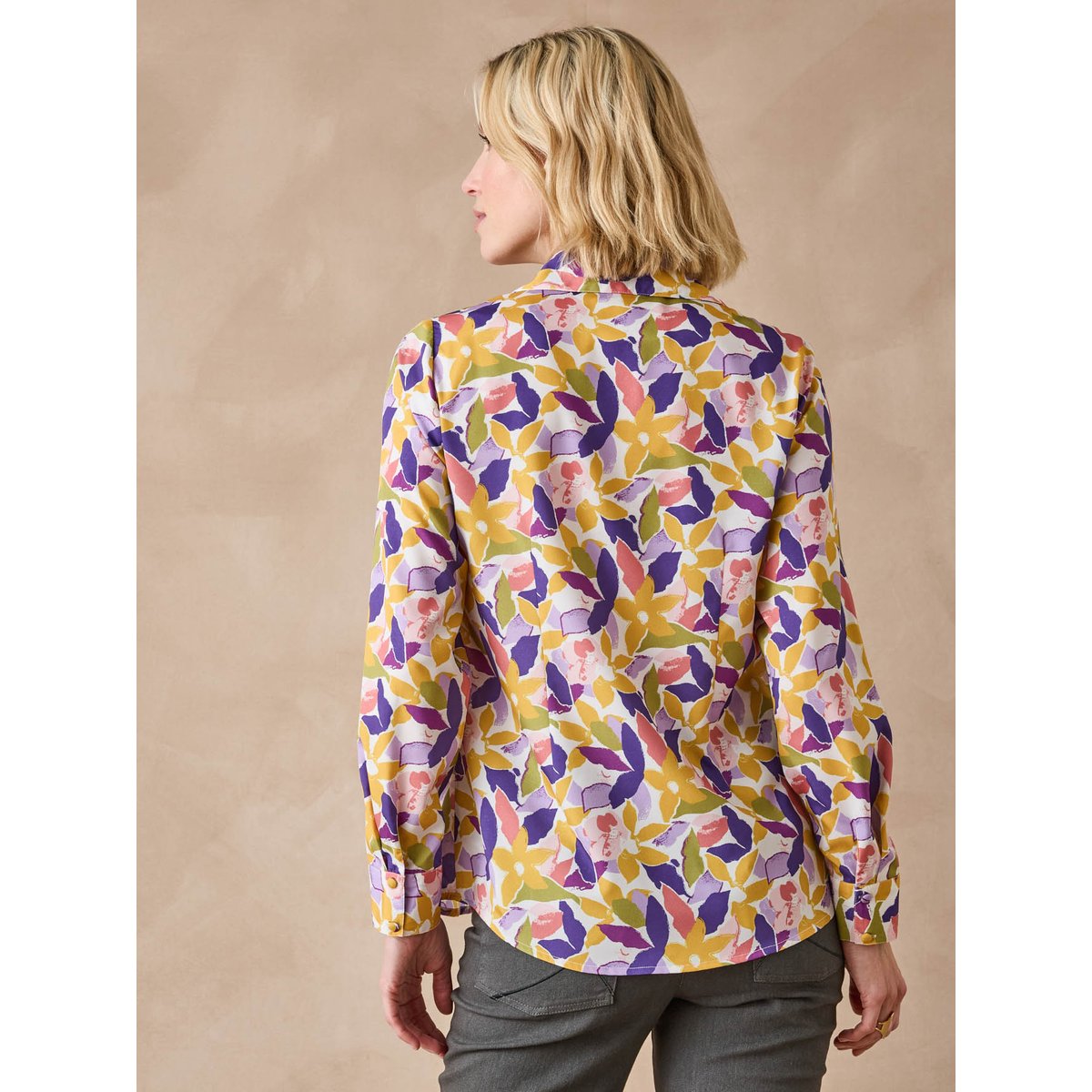 Chemisier effet plastron manches longues imprimé fleurs multico, DAXON