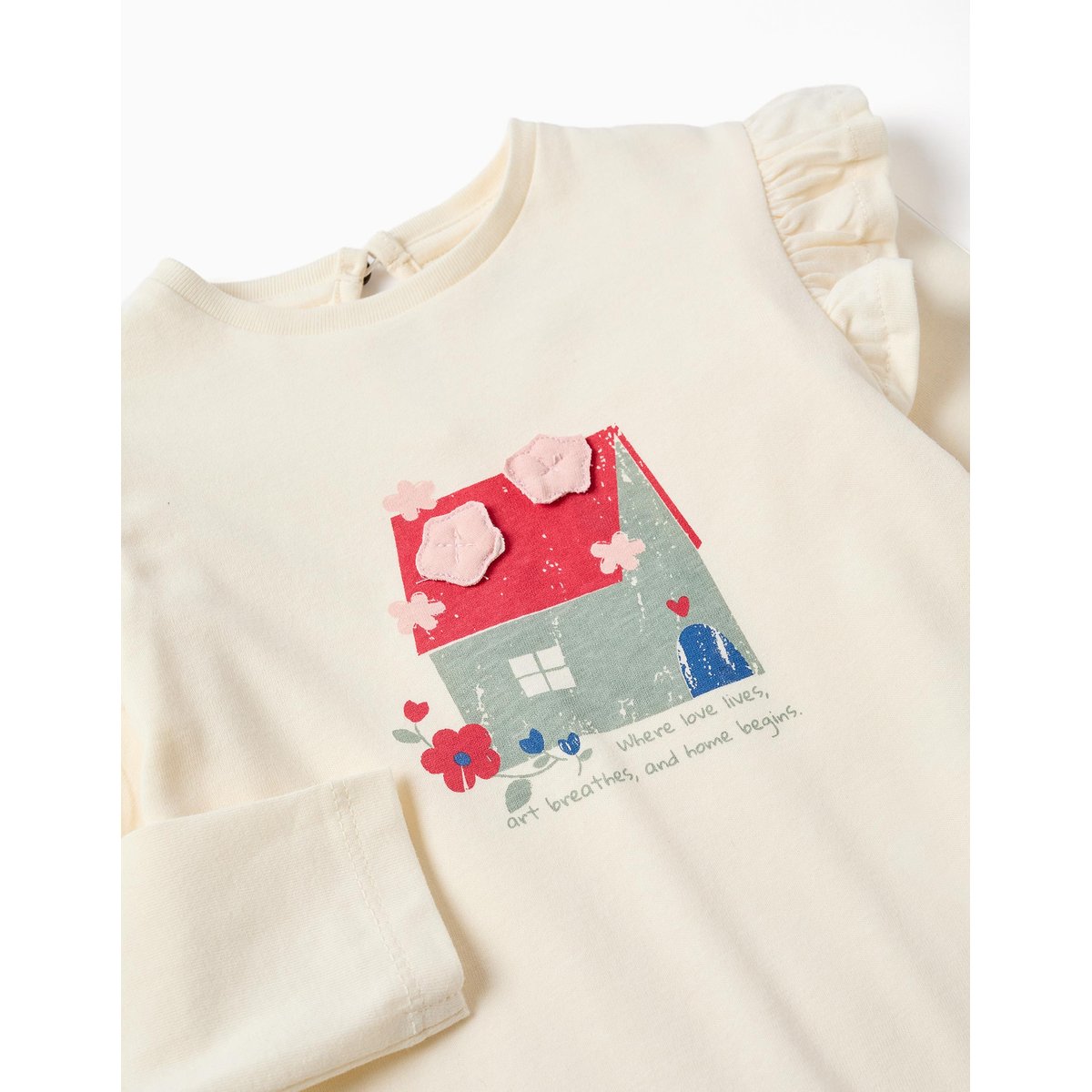 T-shirt en coton à manches longues avec imprimé fleurs blanc, ZIPPY