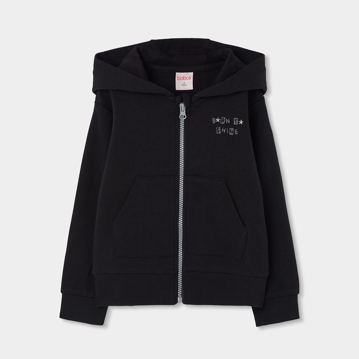 Veste fille en maille avec capuche noir, BOBOLI