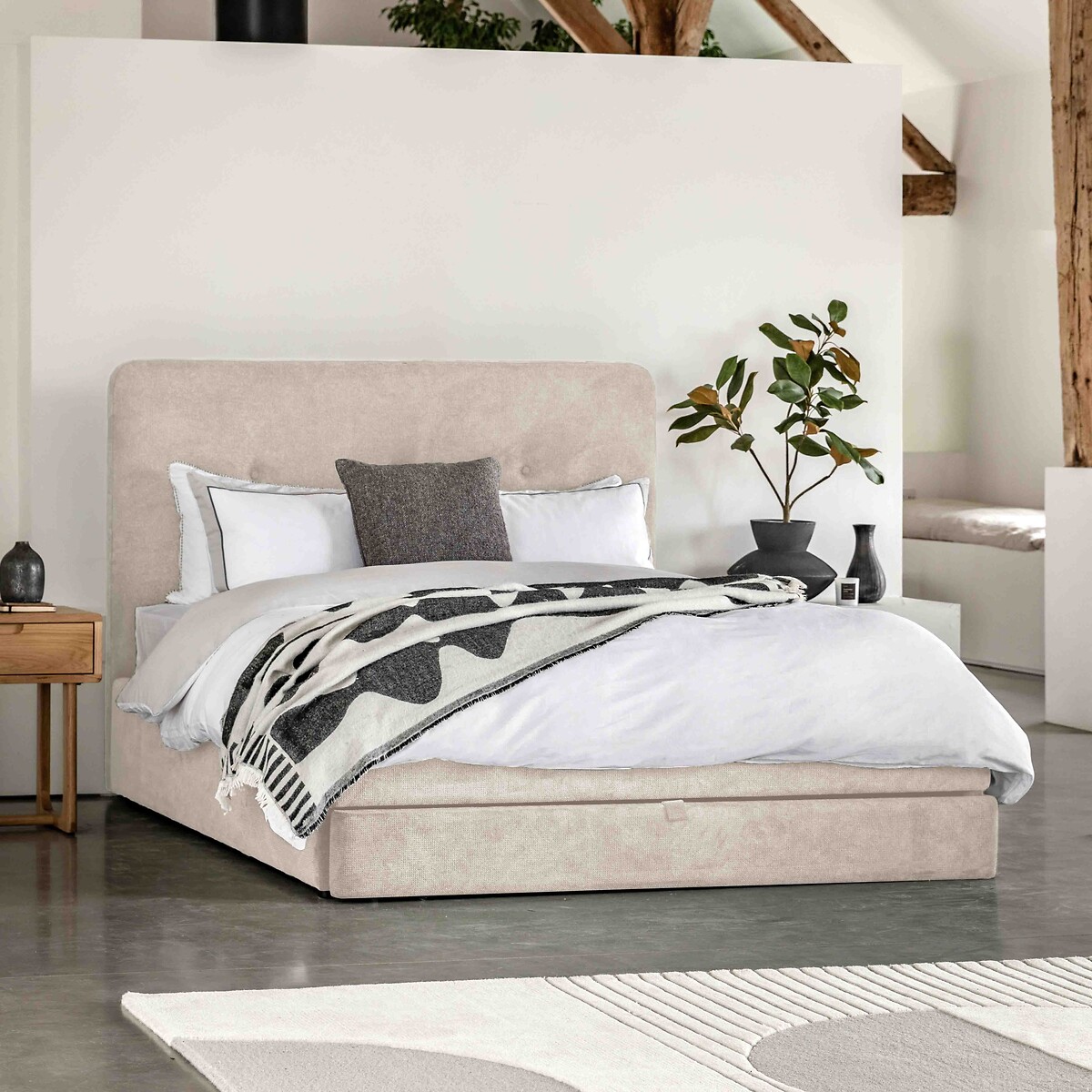 Marlon Velvet Storage Bed with Drawer ghost, ÉDITÉ