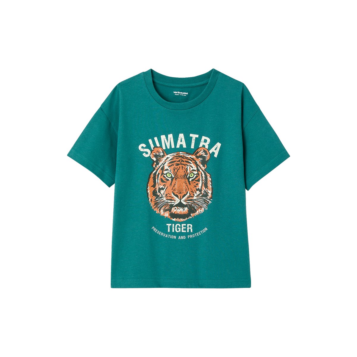T-shirt motif tigre vert sapin, VERTBAUDET