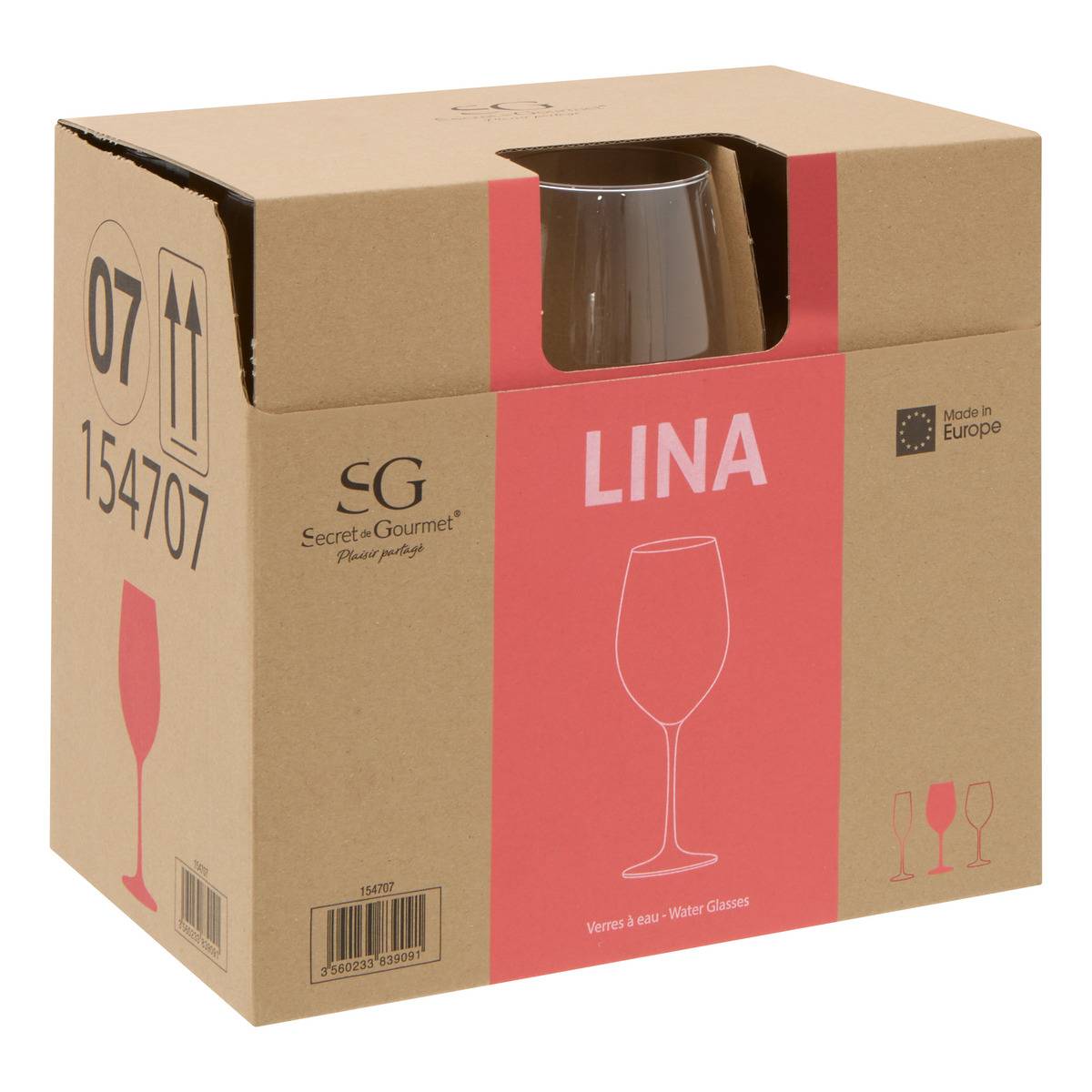 Lot de 6 verres à eau en verre 54 cl LINA transparent, SECRET DE GOURMET