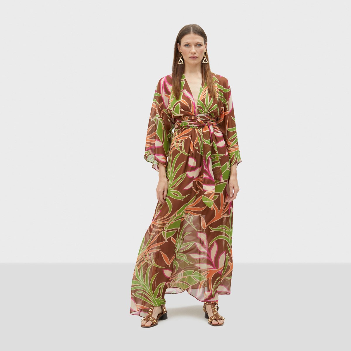 Robe longue fluide à manches longues marron, LOLA CASADEMUNT
