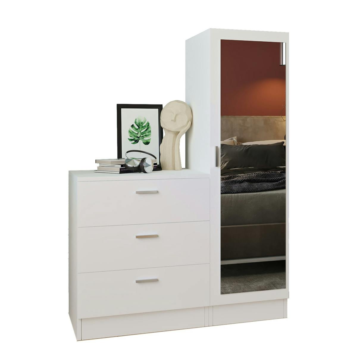 Commode 3 tiroirs avec penderie MARFA blanc, PIER IMPORT