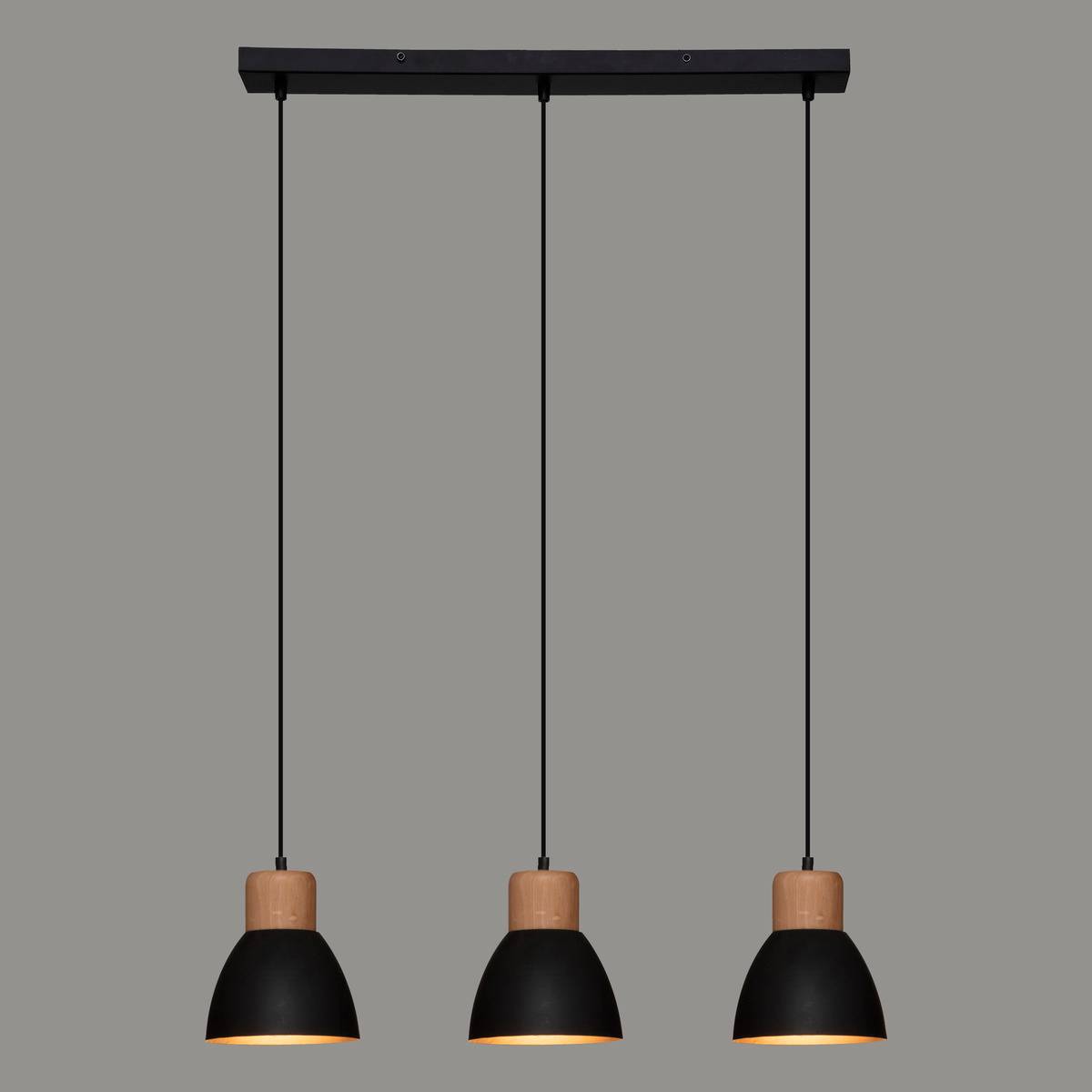 Suspension triple bois métal DESY noir, ATMOSPHERA