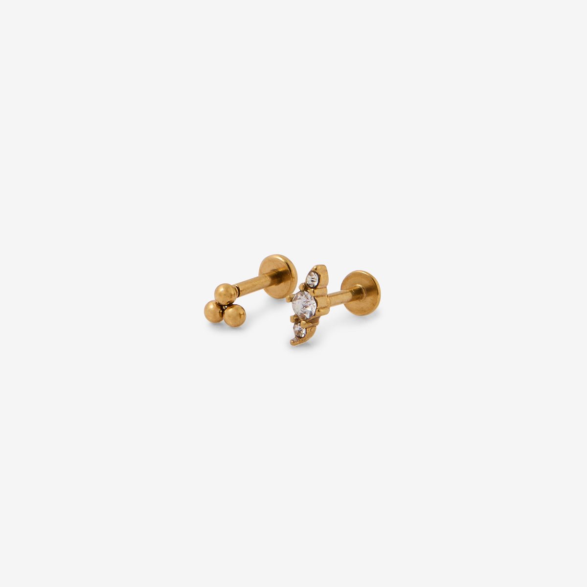 Set de 2 piercings hélix/tragus strass de zircon doré, BALABOOSTE
