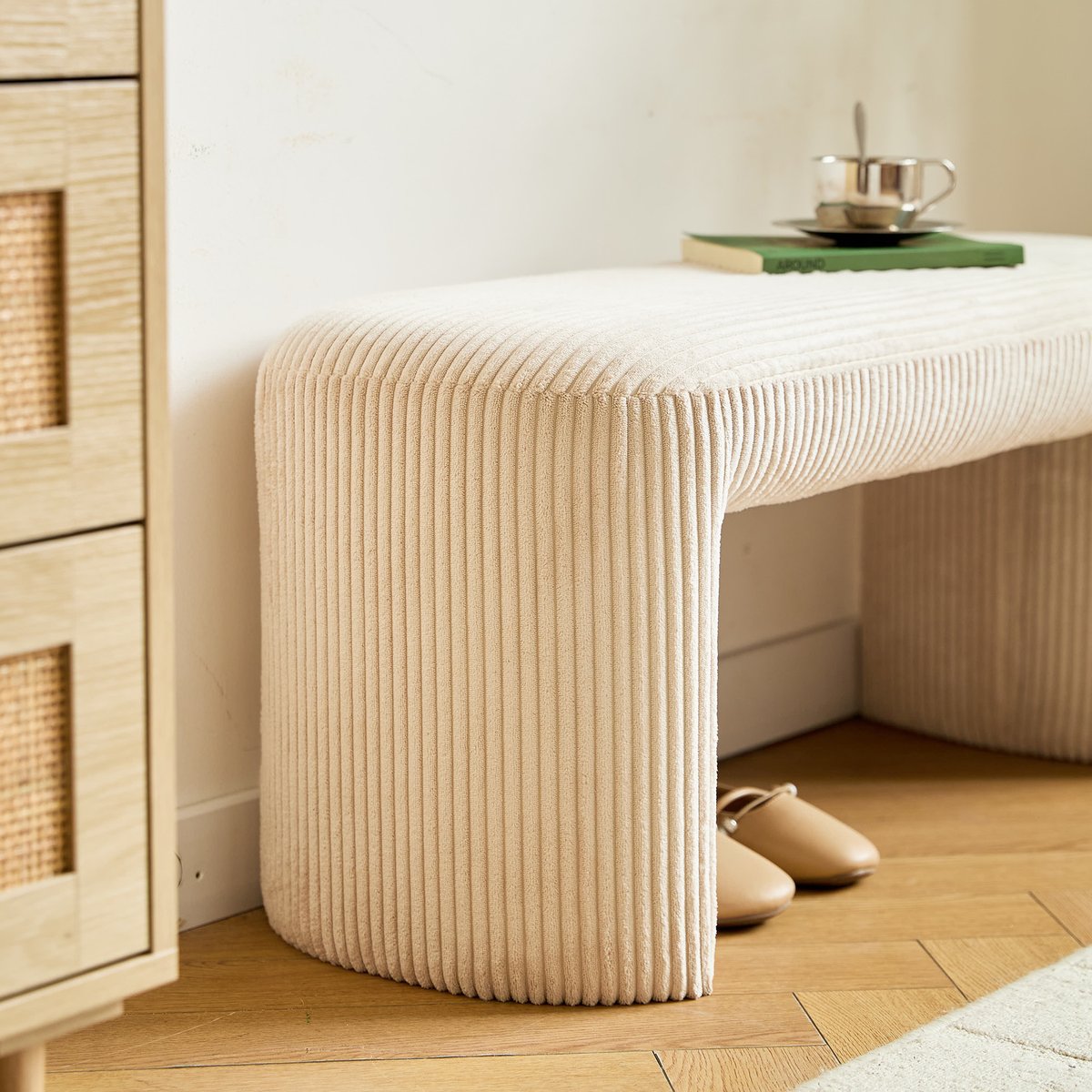 Banc style scandinave, velours, RIGA beige, NORDLYS