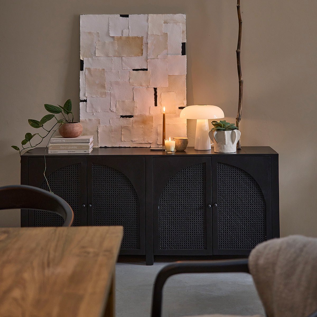 Buffet en bois massif et cannage 175 cm  ZULMA noir, BERAH GETAH