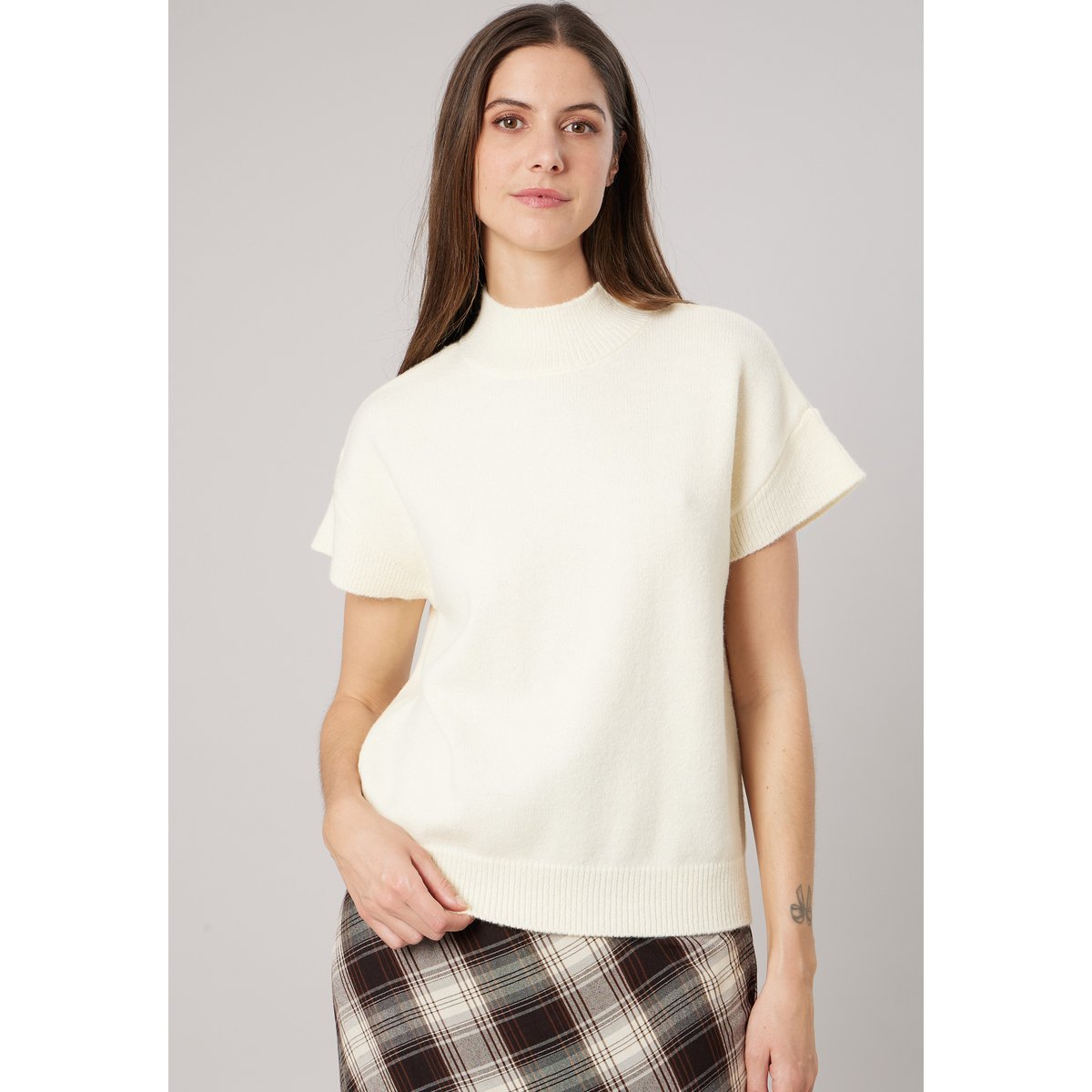 Pull femme col montant maille douce ADELINE crème, DEELUXE