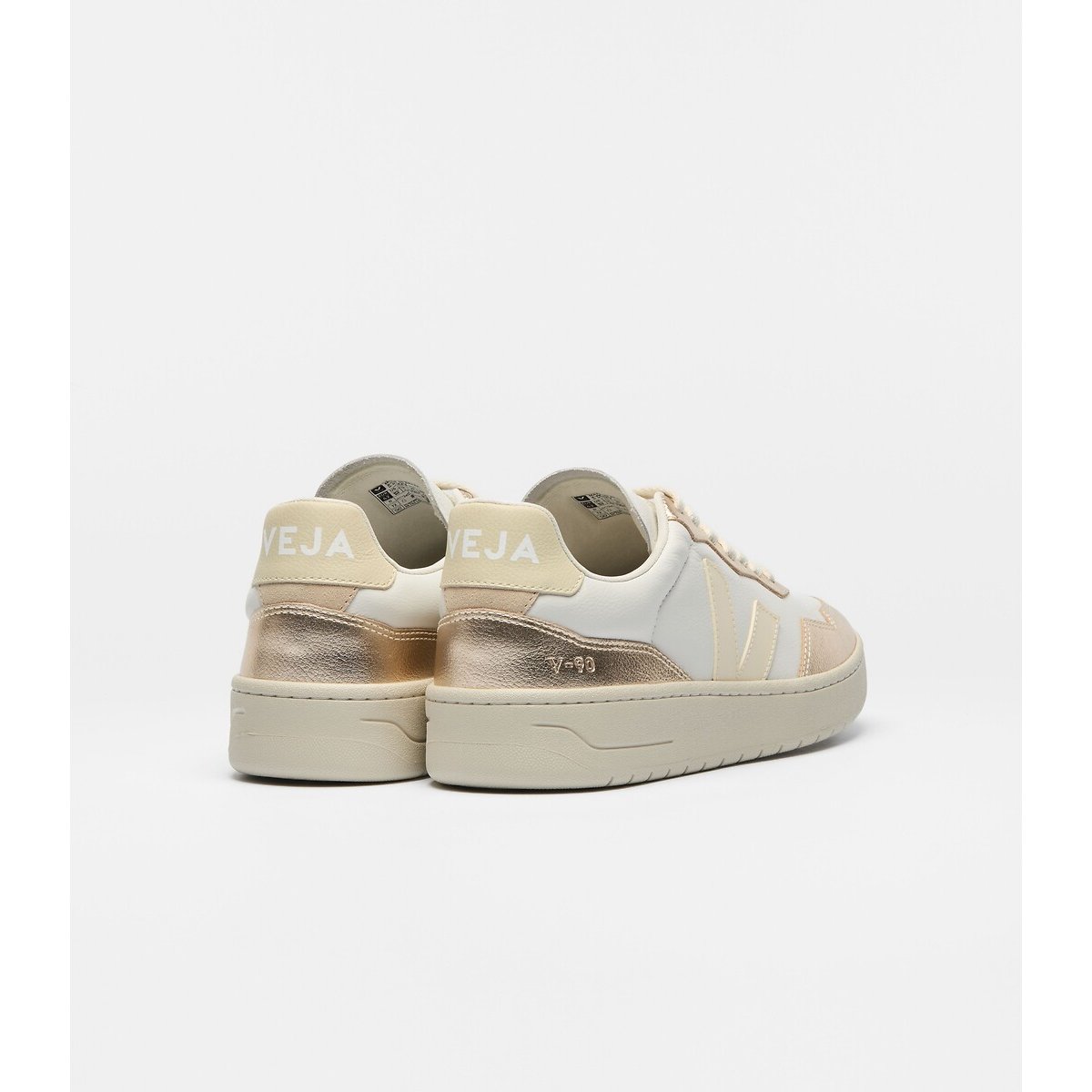 Baskets en cuir V-90 blanc/doré, VEJA