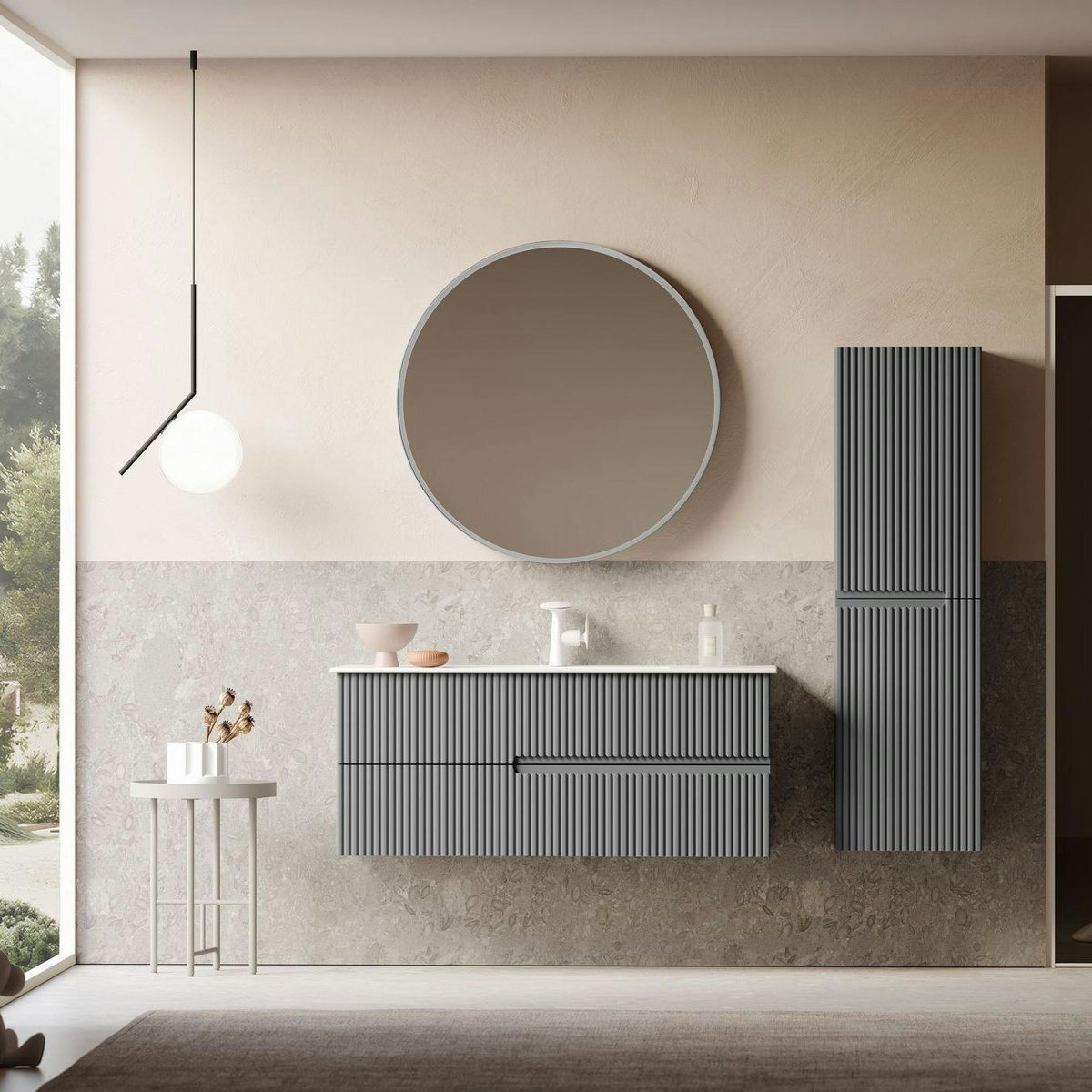 Meuble vasque suspendu 120 cm, 2 tiroirs rainurés ORA gris, PIER IMPORT
