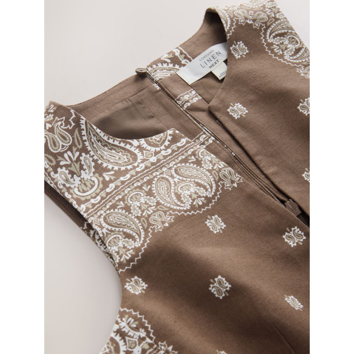 Top à basque en lin motif foulard marron chocolat, NEXT