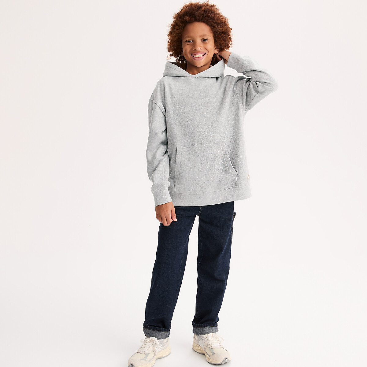 Sudadera con capucha de felpa gris jaspeado, LA REDOUTE COLLECTIONS