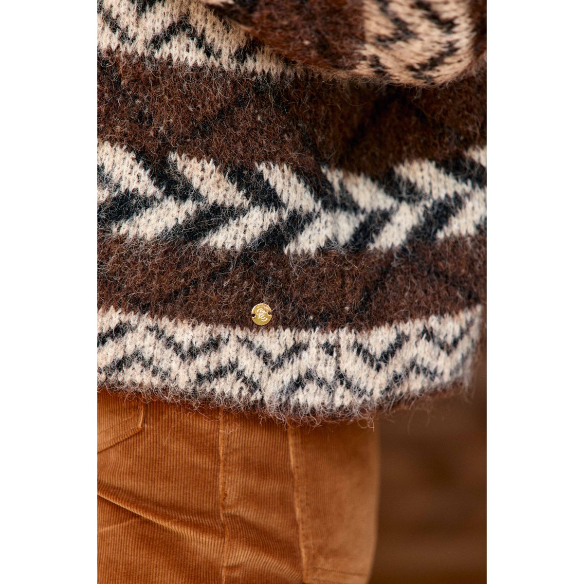 PULL imprimé ethnique MASHA 16-marron/ecru, LA PETITE ETOILE