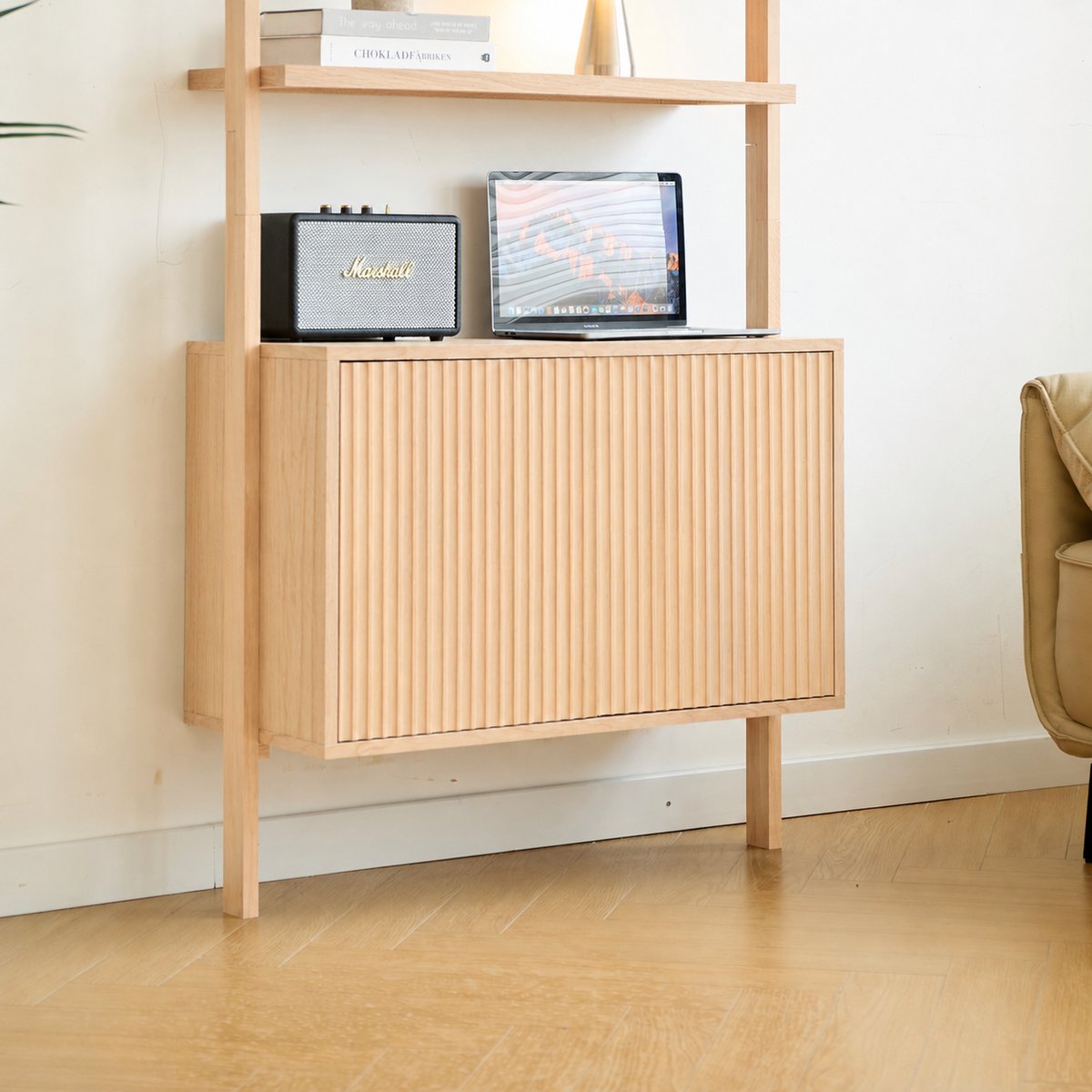 Etagère 3 niveaux + 2 rangements, bois, ETOSHA bois naturel, NORDLYS