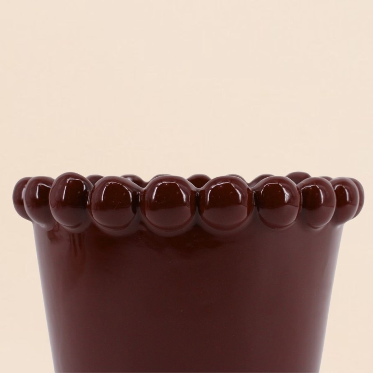 Cache-pot en céramique avec perles 16cm bordeaux, ORNAMI