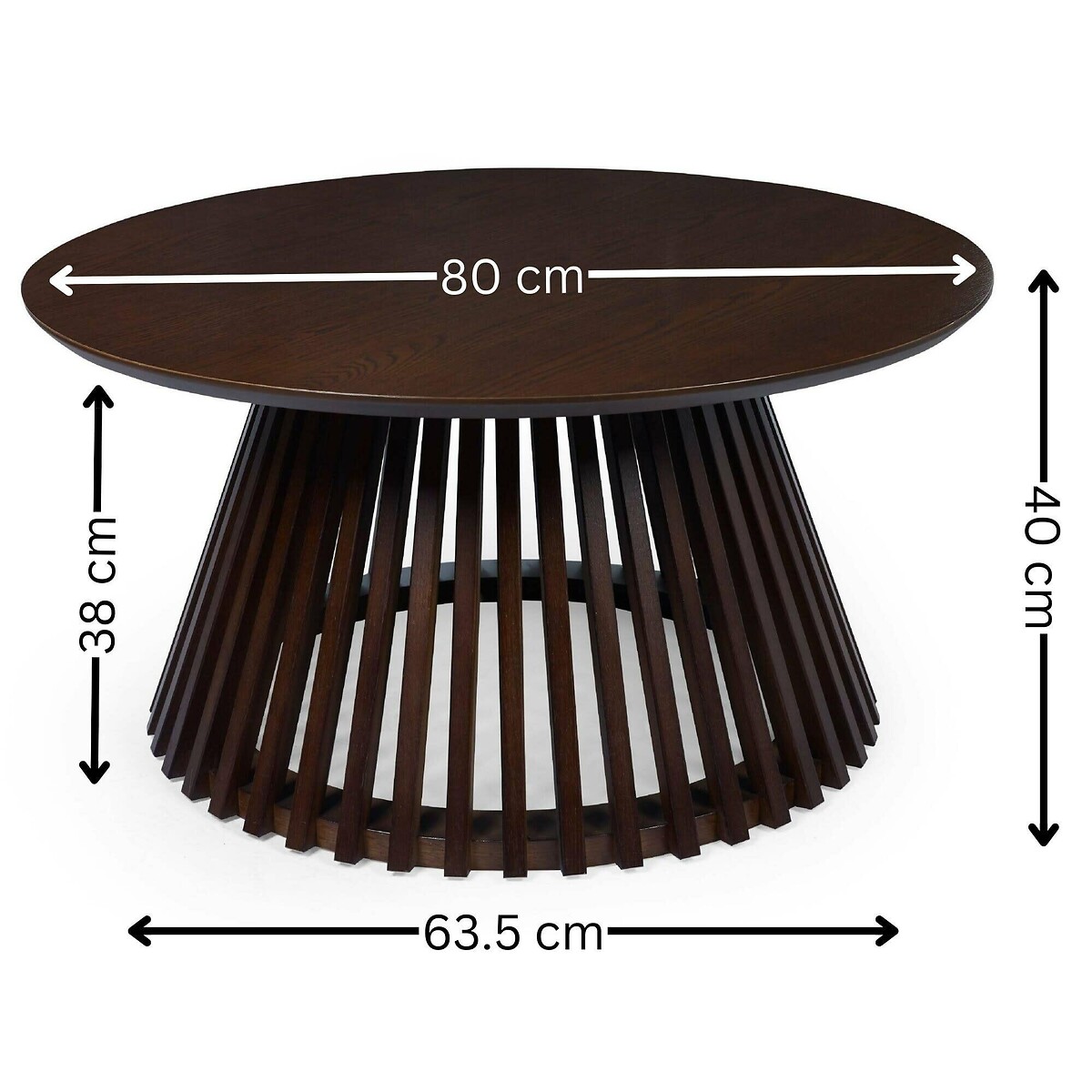Osric Round Dark Oak Slatted Coffee Table dark oak wood, SO'HOME