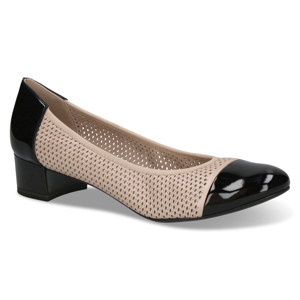 Escarpin talon bloc beige crème laque, CAPRICE