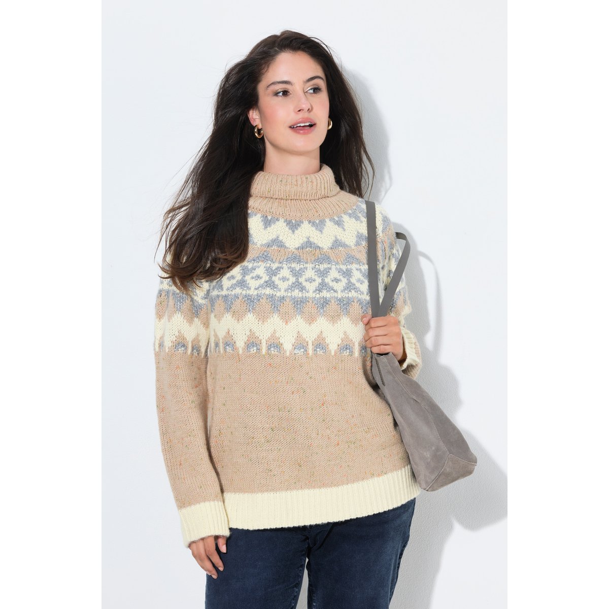 Pull motif norvégien beige mélangé, ULLA POPKEN