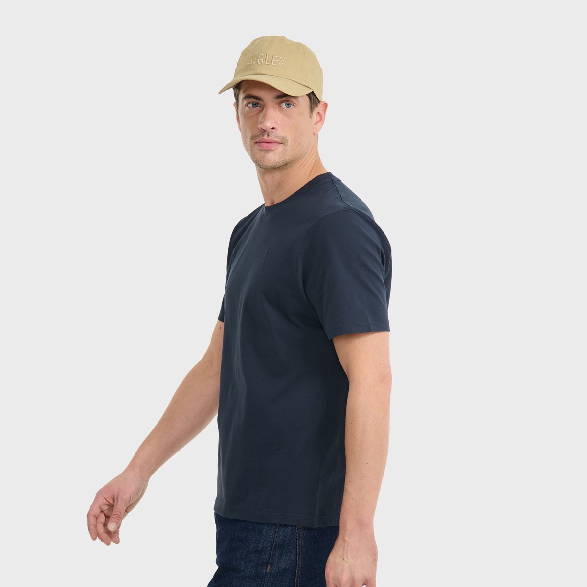 T-shirt manches courtes col rond bleu nuit, AIGLE