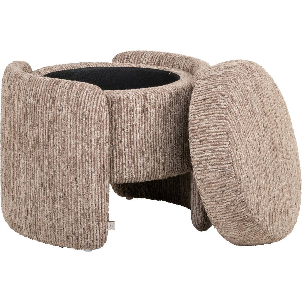 Pouf coffre de rangement en tissu texturé mocca linéaire, RECOLLECTION