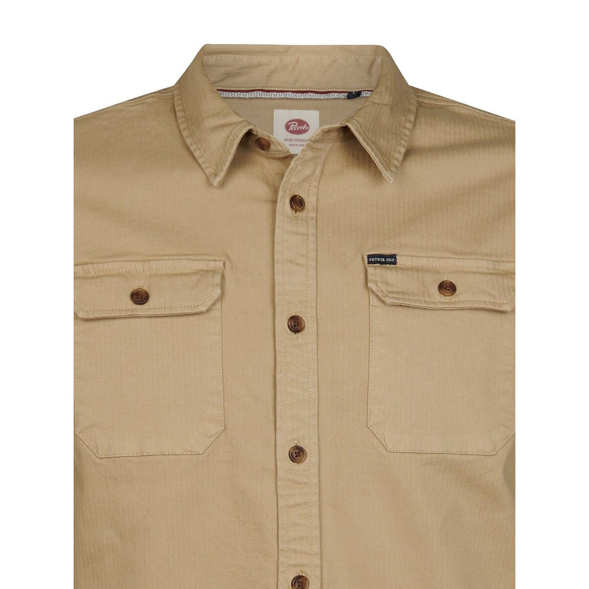 Chemise droite unie, manches longues camel, PETROL INDUSTRIES
