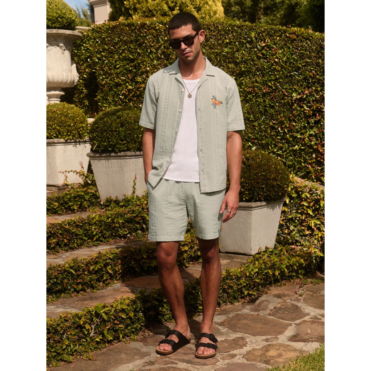 Chemise texturée à manches courtes et motif vert, NEXT