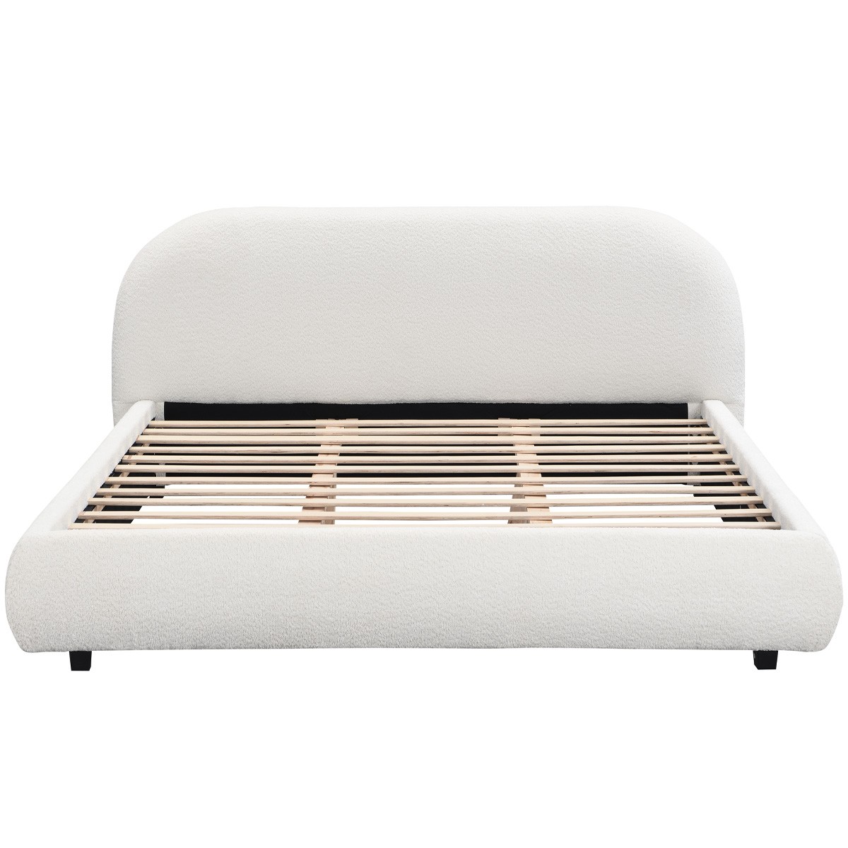 Lit avec tête de lit en tissu bouclé - MADDIE beige, HOMIFAB