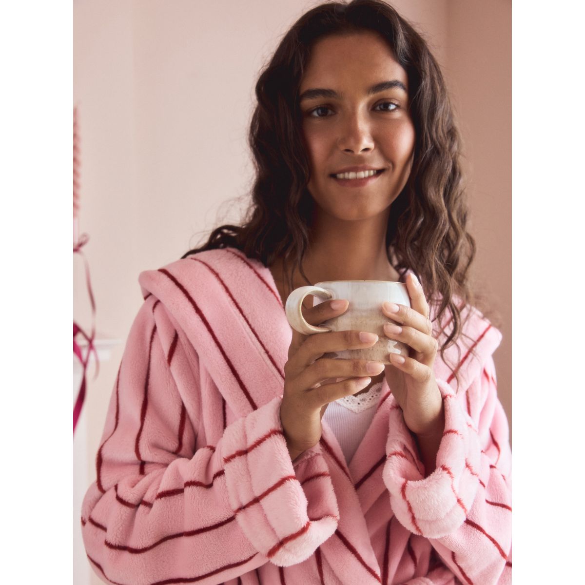 Robe de chambre douillette rose à rayures, NEXT
