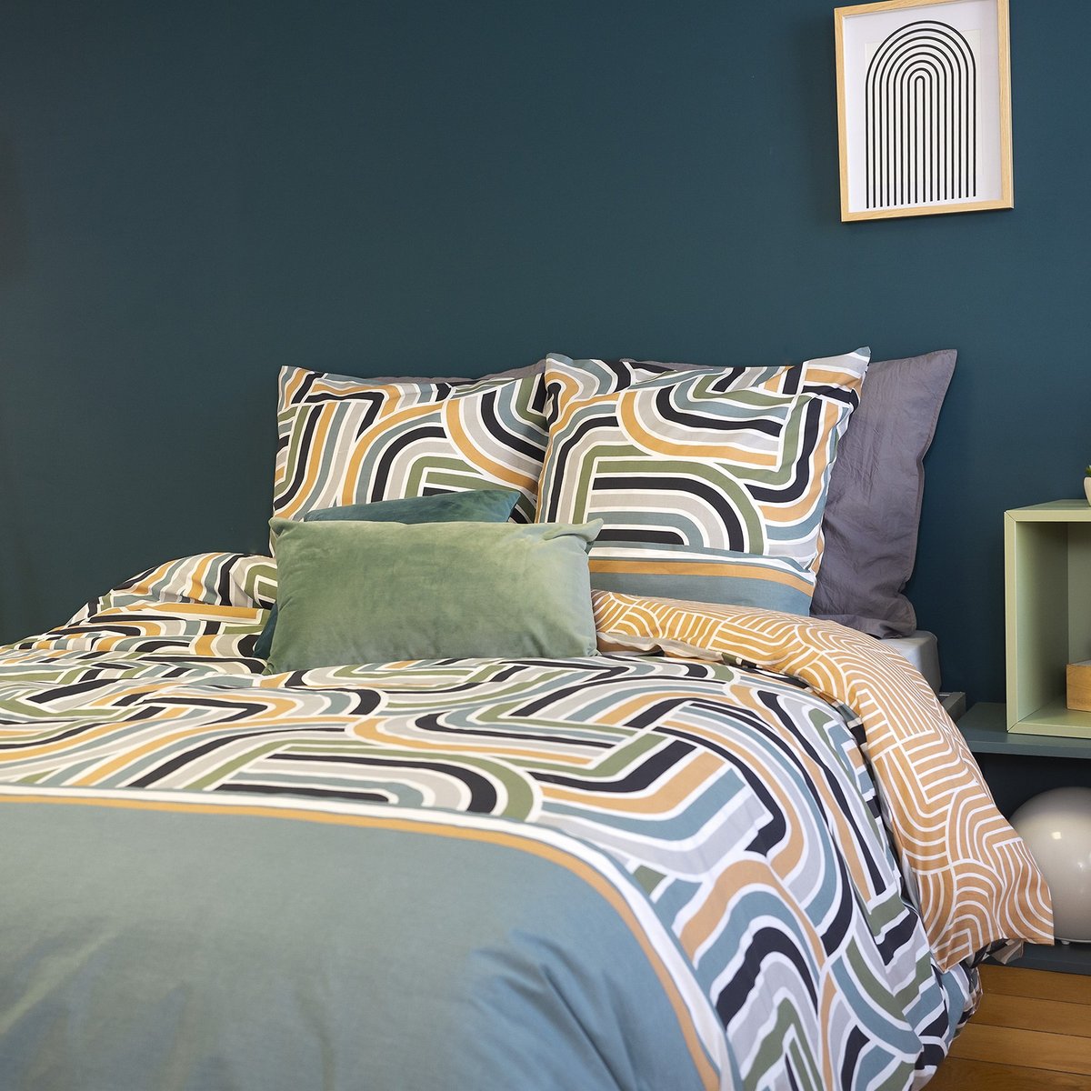 Parure de lit - housse de couette avec taies en coton vert, EDEN