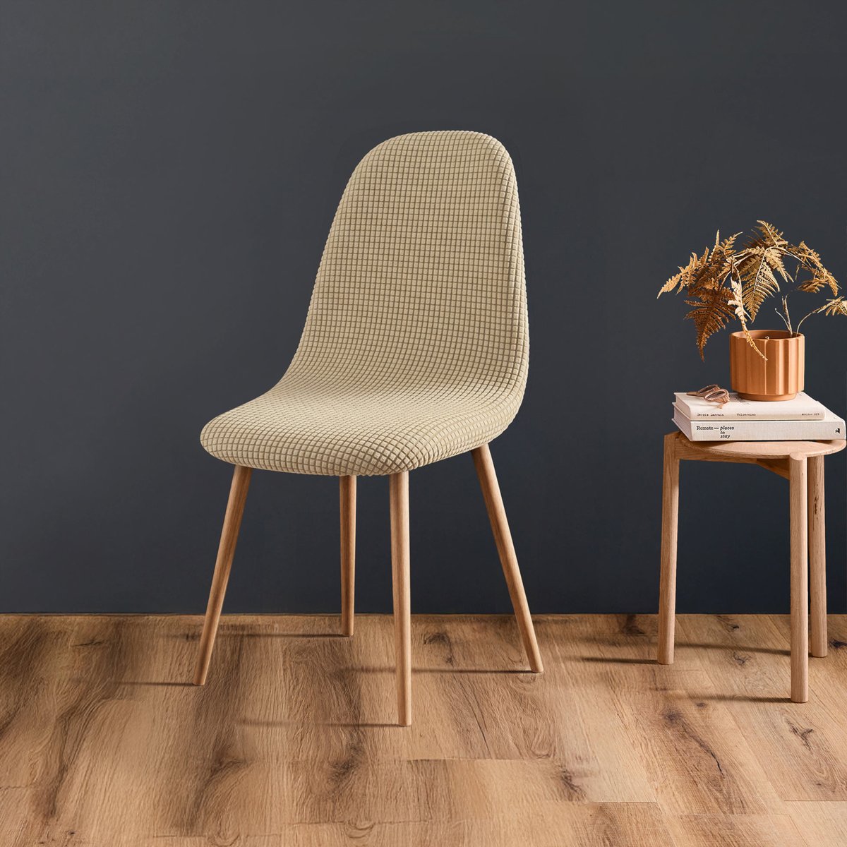 Housse de chaise scandinave extensible en tissu gaufré lin, DOUCEUR D'INTÉRIEUR