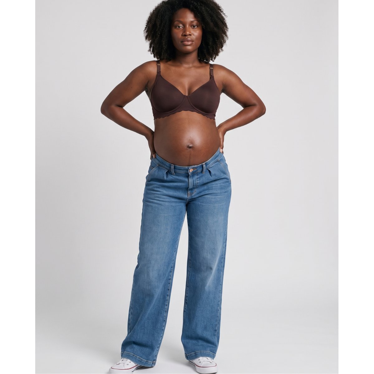 Jean de grossesse wide leg Kelly mid mid blue, CACHE COEUR
