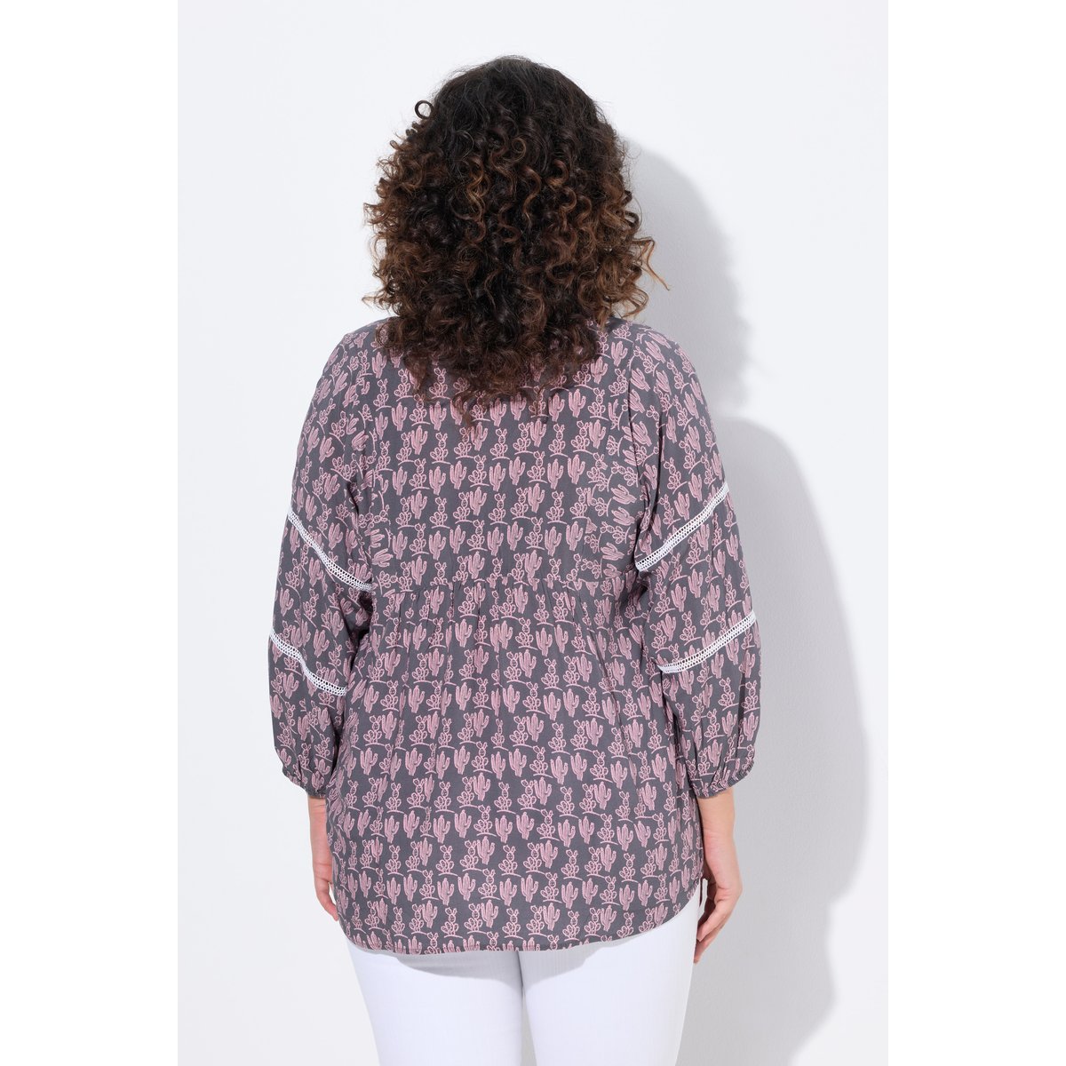 Chemisier, motif cactus, coupe évasée gris graphite, ULLA POPKEN