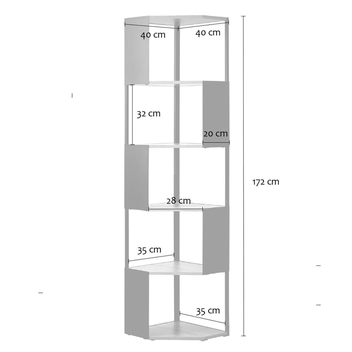 Etagère d'angle 5 niveaux EKLO bois clair, CALICOSY