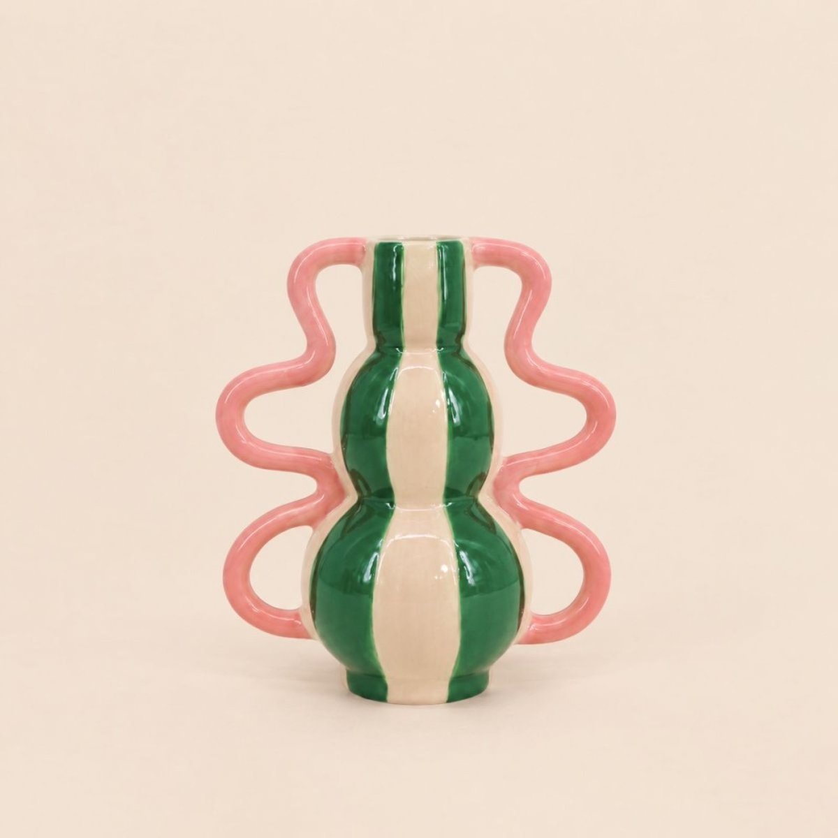 Vase fantaisie rayé en céramique, H20 cm vert, ORNAMI