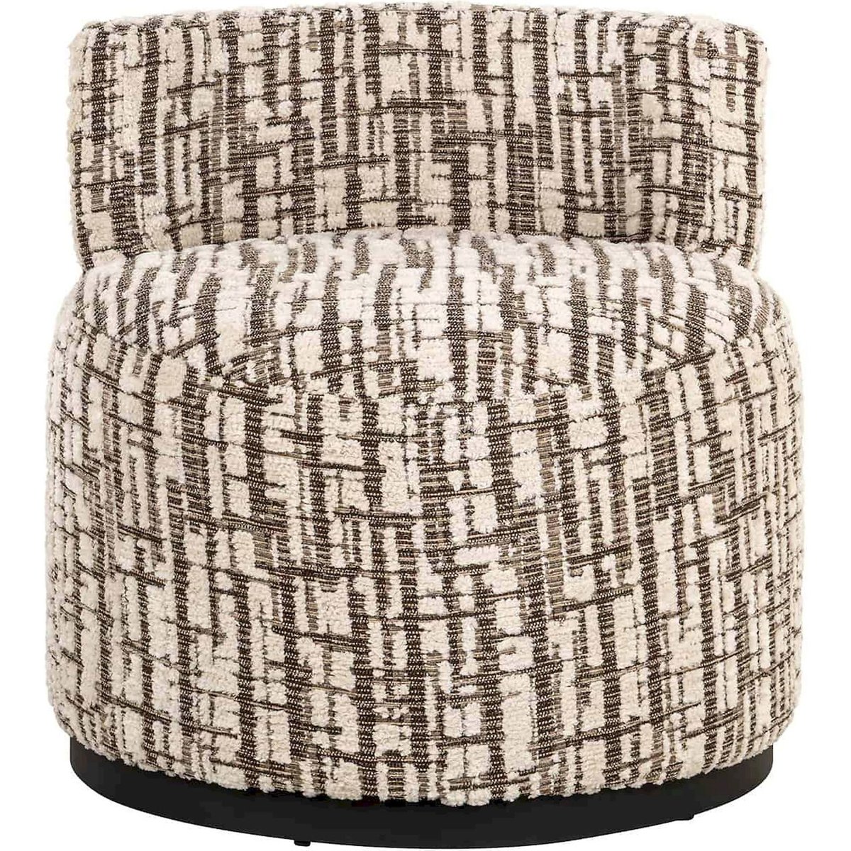 Fauteuil lounge rond, Dalia crème texturé motif marron, RECOLLECTION