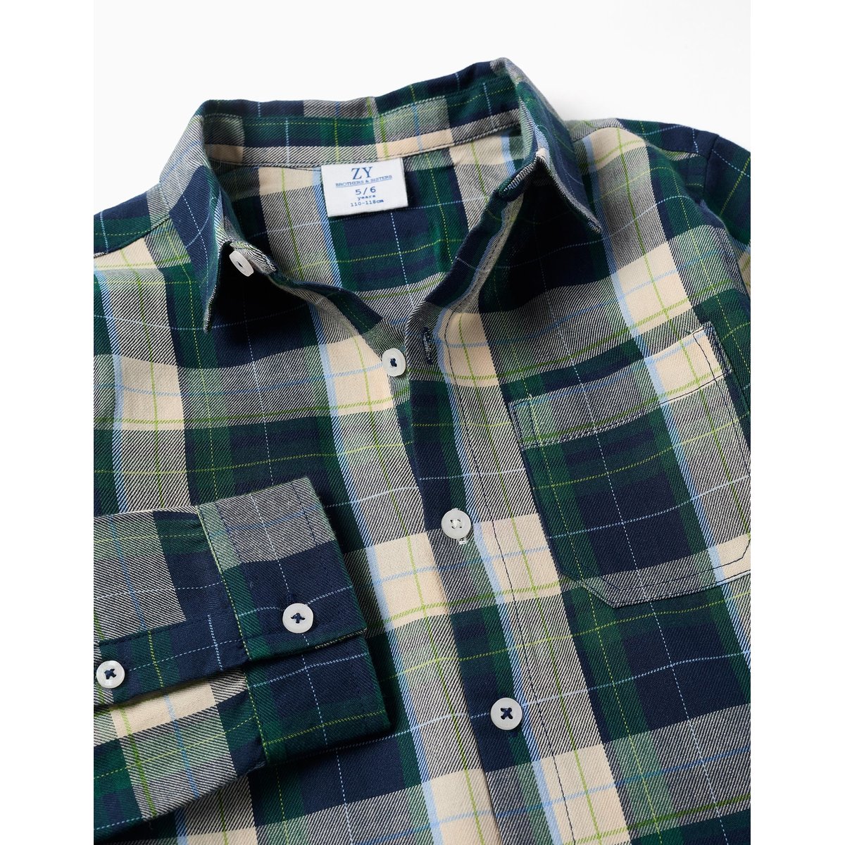 Chemise en coton à manches longues à carreaux B&S bleu foncé, ZIPPY
