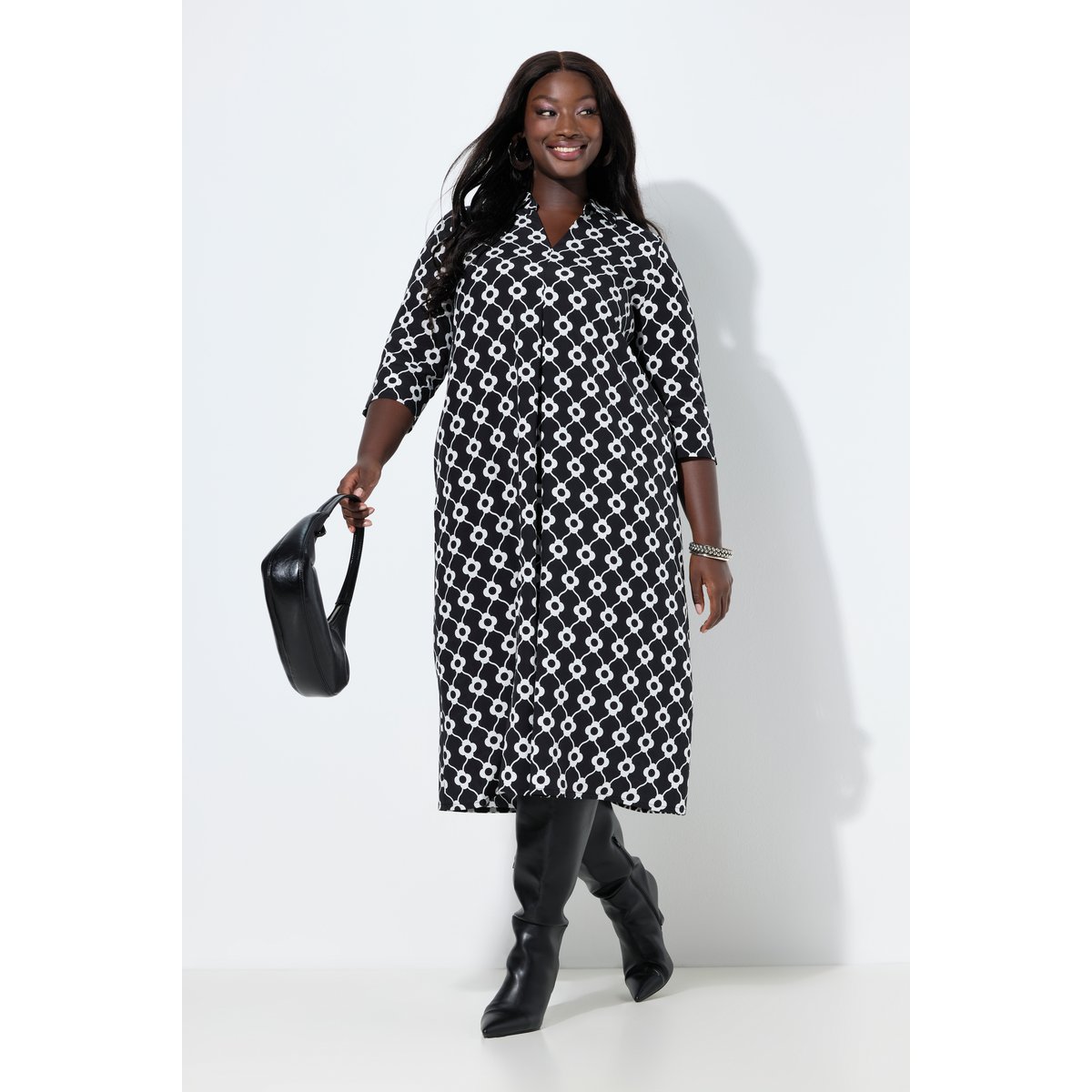 Robe midi en Lyocell imprimé à fleurs noir, ULLA POPKEN