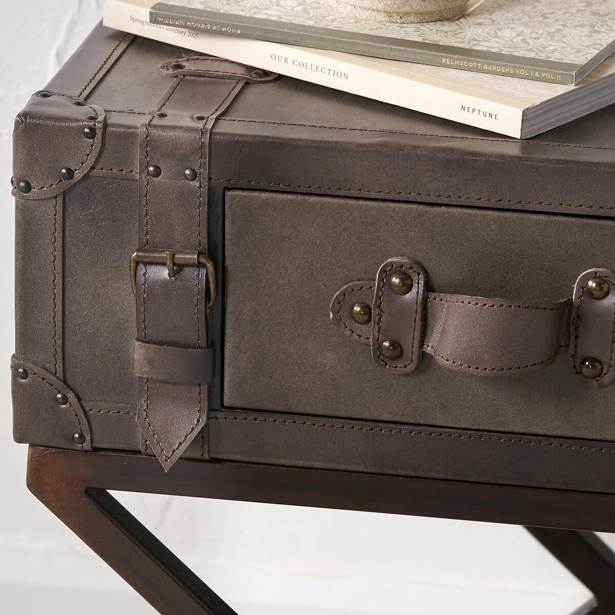 Armano Leather 1-Drawer Side Table charcoal grey, SO'HOME